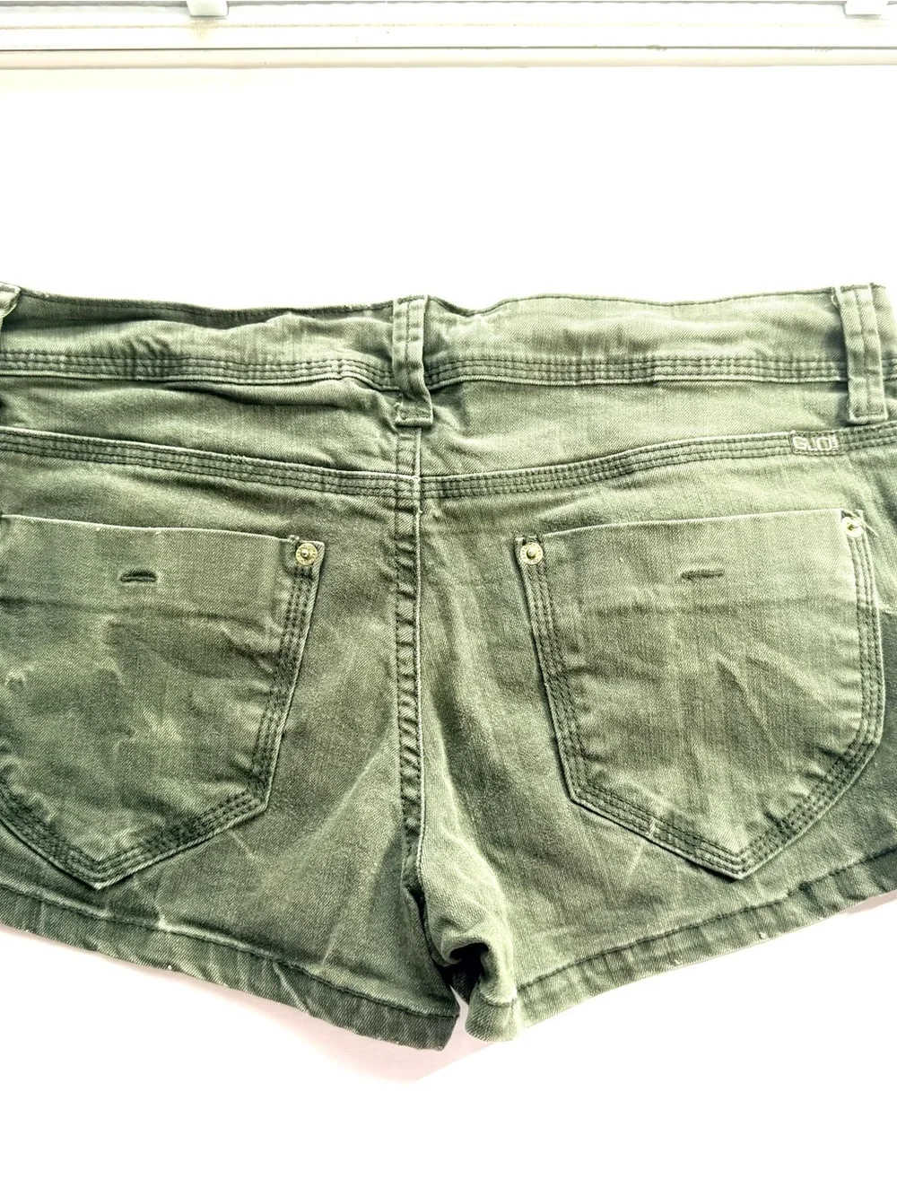 Olive Green Studded Denim Shorts